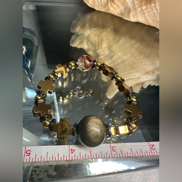 HEMATITE + GOLD OBSIDIAN + PHANTOM NATURAL STONES  BRACELET size 7” - Picture 10 of 15
